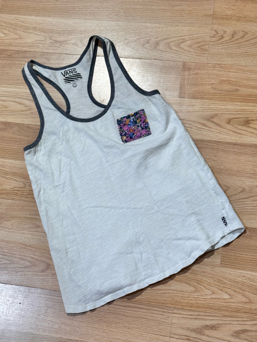 Vans | White Racerback Tank with Floral Pocket